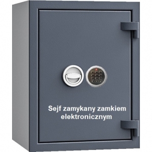 Zastosowany w sejfie zamek elektroniczny posiada kod 6-cio cyfrowy kod fabryczny, obowiązkiem użytkownika jest jego zmiana na indywidualny.