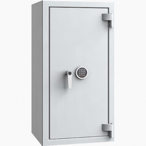 Sejf Save4ever model 419104.02. Klasa antywłamaniowa III, klasa odporności ogniowej LFS 30. Jasny szary, zamykany zamkiem elektronicznym.