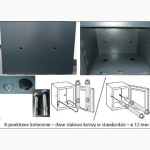 Widok otworów montażowych w sejfie Consul.20/I z zamkiem elektronicznym.