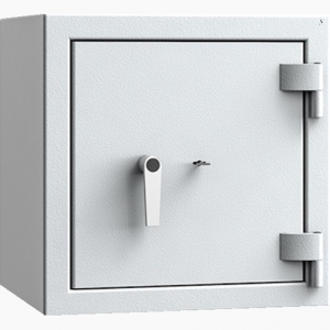 Sejf Save4ever model 419101.01. Klasa antywłamaniowa III, klasa odporności na ogień LFS 30. Jasny szary zamykany zamkiem kluczowym. 