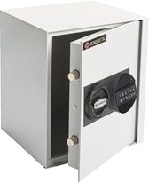 Popularny sejf Koliber 35-E. Sejf domowy Koliber 35 zamykany zamkiem elektronicznym. Wysokość i szerokość wewnętrzna na dokumenty A4.
